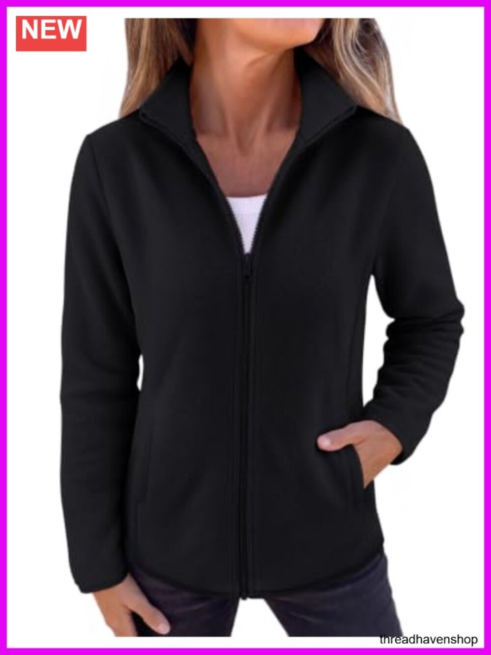 Lightweight Fleece Jacket Full Zip with Pockets for Women Hiking